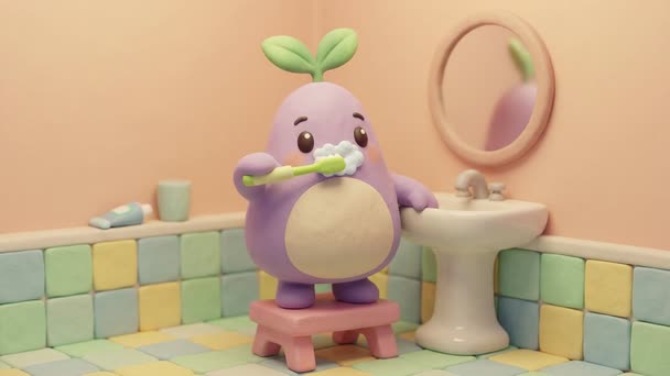 Pip brushes teeth