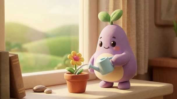 Pip waters the plant